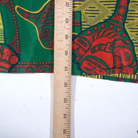 VTG 90s Silks Button Down Slik Shirt Sz Mens Medium Yellow Red Green Aztec Style - Picture 7 of 7